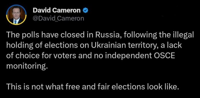 "Rossiya prezidentligi saylovi raqobatsiz muhitda o‘tkazildi"