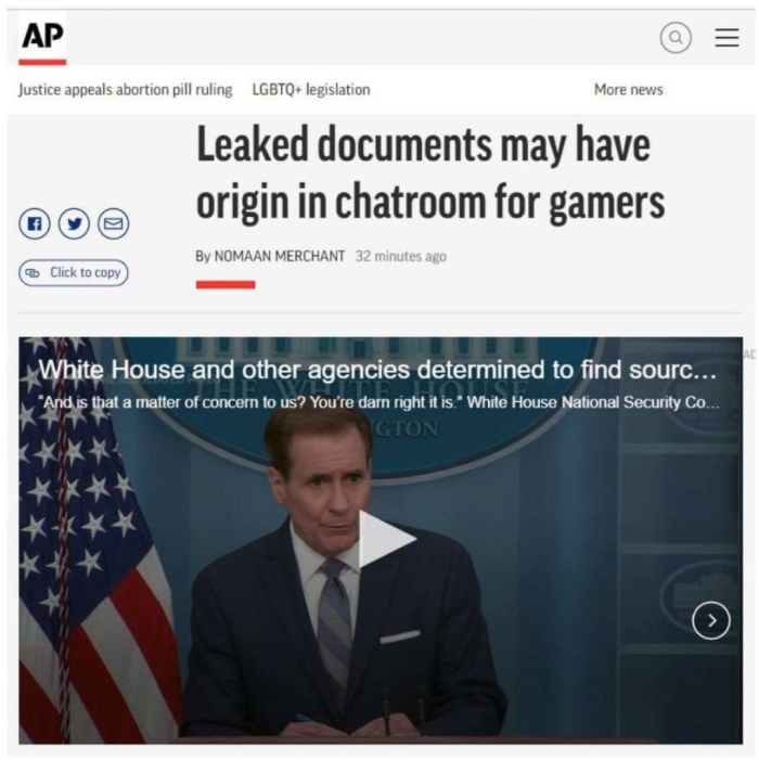 Пентагон ҳужжатларининг «тўкиши» Discordдаги шахсий ўйин чатида содир бўлган