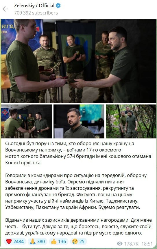 Zelenskiy Rossiyaning Ukrainaga qarshi bosqinida O‘zbekiston fuqarolarining ishtirokini qayd etdi