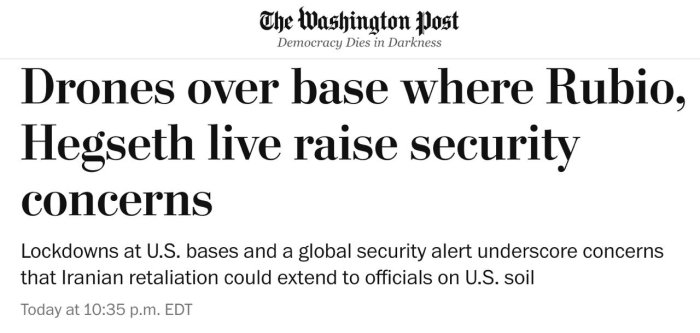 Vashingtonda joylashgan harbiy baza ustida noma’lum dronlar aniqlandi