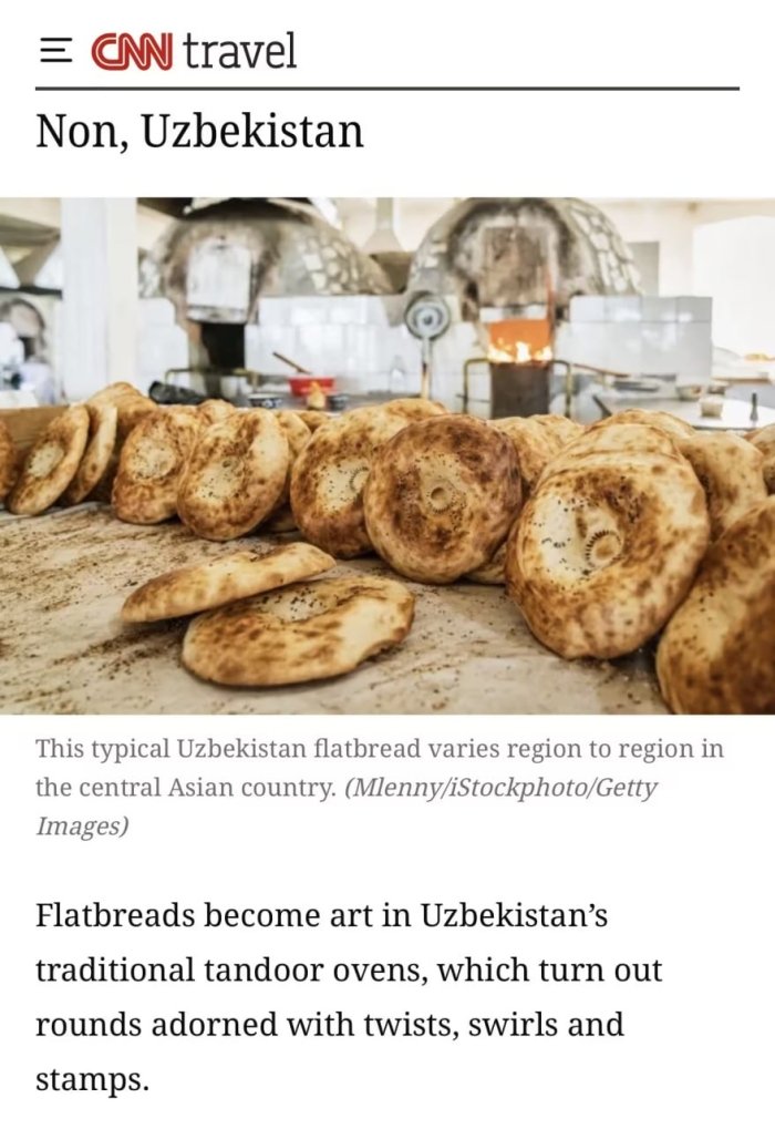 O‘zbek noni  dunyodagi eng yaxshi 50 ta non qatorida