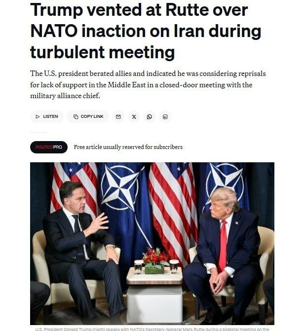 Tramp va NATO rahbari uchrashuvi janjal bilan yakunlandi