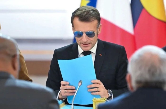 Макрон кўзидаги муаммо сабаб учрашувга қуёш кўзойнакда келди