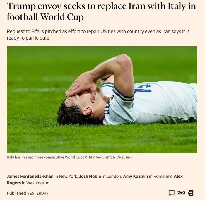 Trampning vakili Jahon chempionatida Eron o‘rnini Italiyaga berishni taklif qildi