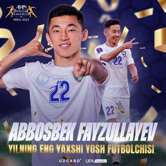 Abbosbek Fayzullayev Osiyoda yilning eng yaxshi yosh futbolchisi deb topildi