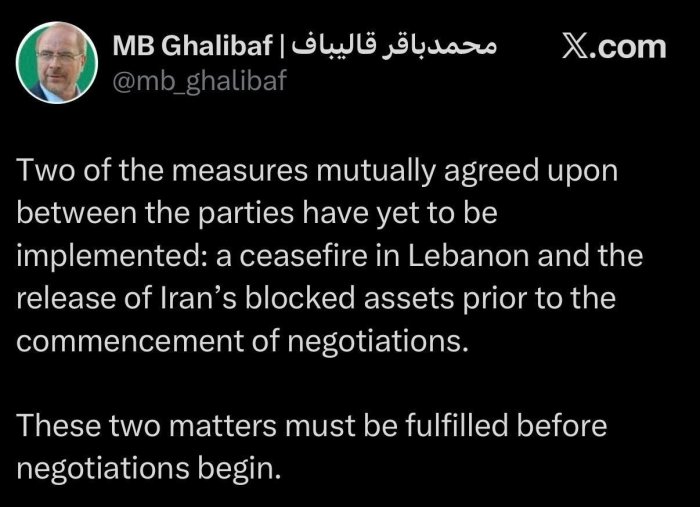 Эрон музокаралар учун икки шартни илгари сурди