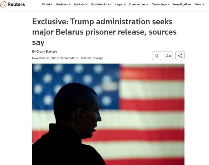 AQSh Belarus bilan 100 nafar mahbusni ozod qilish masalasini muhokama qilmoqda