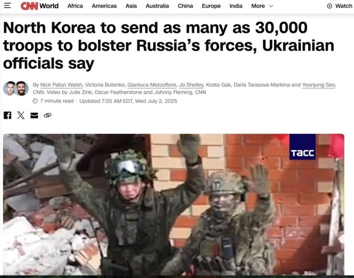 Шимолий Корея Россияга яна 30 минг аскар юбормоқчи — улар Украинада жанг қилишлари мумкин