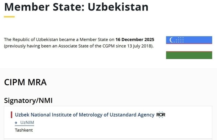 Ўзбекистон халқаро метрология тизимига тўлиқ қўшилди