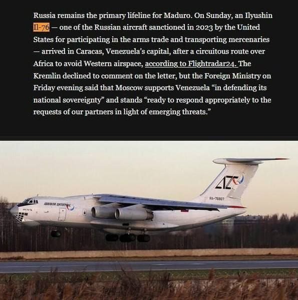 Россиянинг Ил-76 ҳарбий транспорт самолёти нега Каракасга йўл олди?