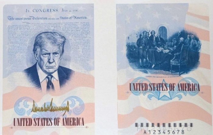 АҚШда Трампнинг портрети тасвирланган паспорт чиқарилади