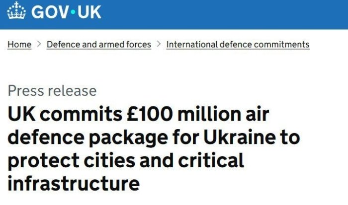 Buyuk Britaniya Ukraina Havo hujumi mudofaa tizimi uchun 130 million dollar ajratadi