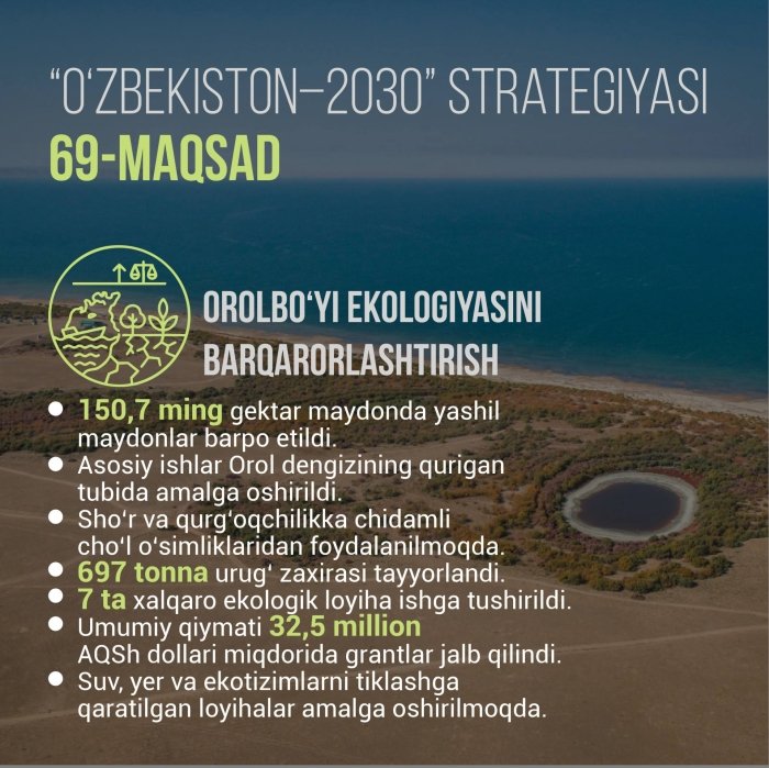 2025-yilda Orolbo‘yi ekologik barqarorligini ta’minlash uchun 32 mln dollardan ortiq grantlar jalb etildi