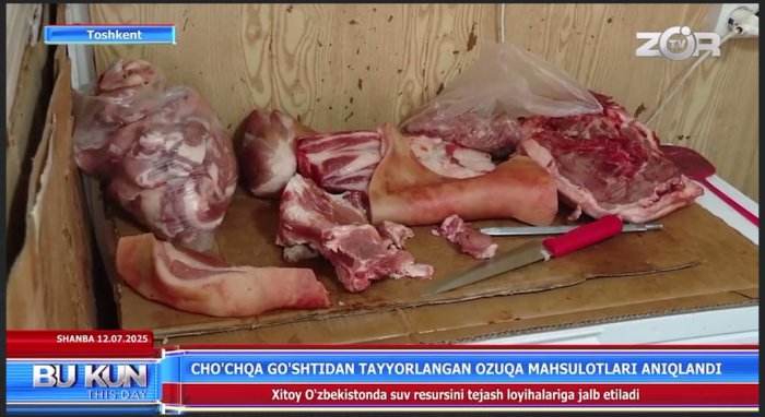 Toshkentdagi bozorlardan birida cho‘chqa go‘shtidan tayyorlangan mahsulotlar sotilayotganligi aniqlandi