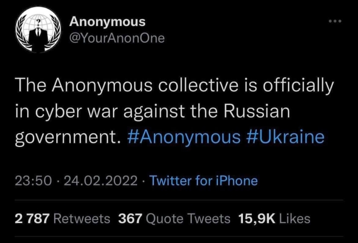Anonymous Россияга қарши кибер ҳужум эълон қилди