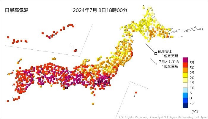 Yaponiyaning 10 lab hududlarida shu yaqin kunlarda +39°S +40°S issiq haroratlar kuzatilmoqda