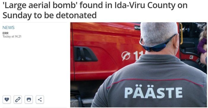 Estoniyada Rossiya chegarasi yaqinida 250 kglik aviasiya bombasi topildi