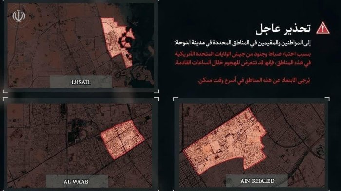 Eron armiyasi Dubay va Doha aholisini ogohlantirdi