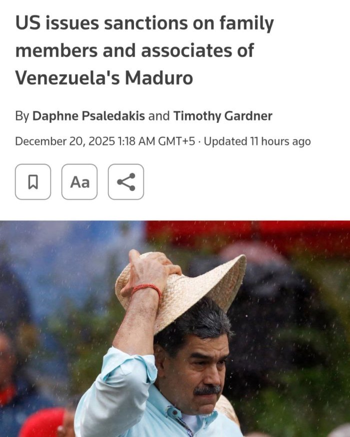 АҚШ Мадуро ва унинг оиласига санкциялар жорий қилди — Reuters 