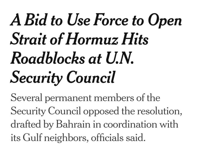 3 та давлат Ҳўрмуз бўғозига алоқадор БМТ Хавфсизлик Кенгаши резолюциясини блокламоқчи