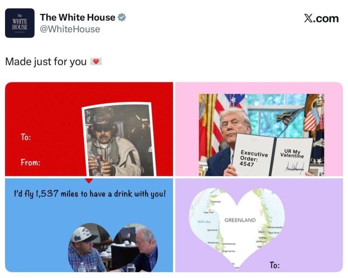 Oq uy Grenlandiya va Maduroga atalgan “valentinka”larni e’lon qildi