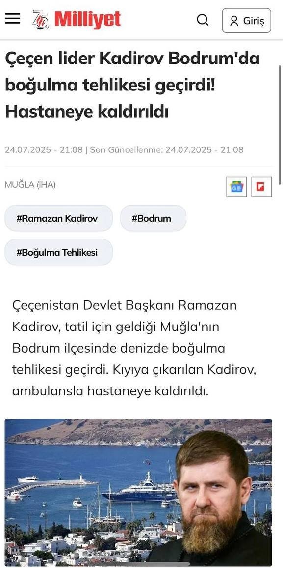 Рамзан Қодиров Бодрумда дам олаётган пайтда чўкиб кетишига оз қолди