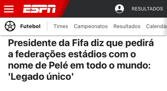 FIFA dunyoning har bir davlatidan bitta stadionga Pele nomini berishni so‘raydi