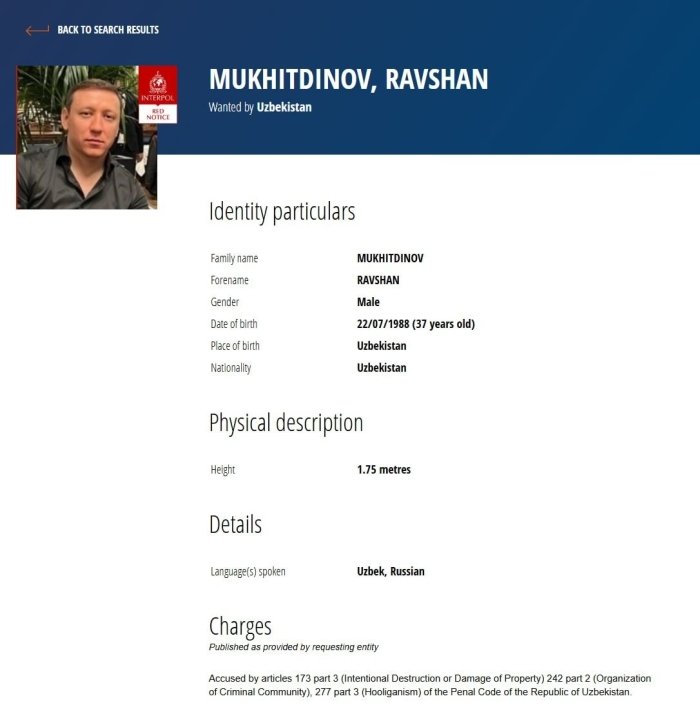 “Ravshan Zolotoy” xalqaro qidiruvga berildi