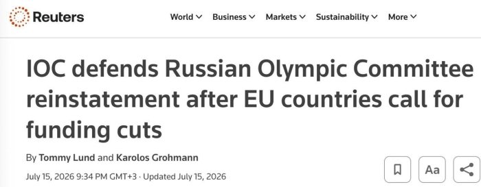 Европаликлар ХОҚнинг Россия ва Беларус спортчиларига нисбатан санкцияларни юмшатиш қарорига қарши чиқмоқда