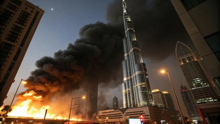 Dubaydagi binoga dron urildi