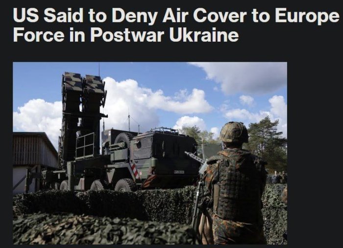 AQSh Ukrainadagi Yevropa qo‘shinlarini havo hujumidan himoya qilmaydi