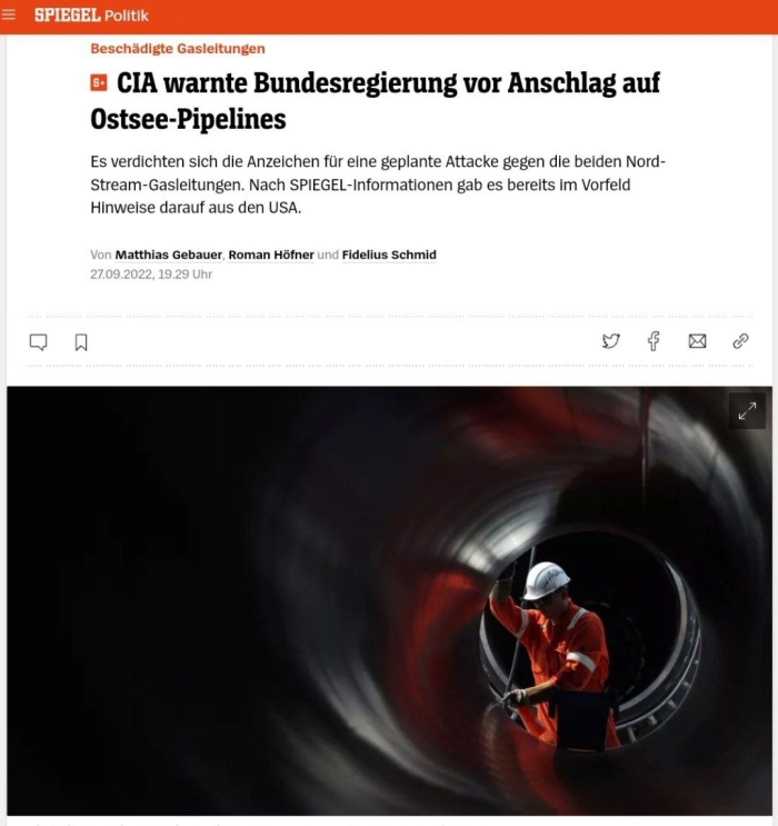 Germaniya bir necha hafta oldin Boltiqbo‘yi mamlakatlaridagi gaz quvurlariga hujumlar haqida ogohlantirish oldi