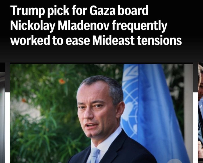 Nikolay Mladenov Donald Tramp tomonidan G‘azo bo‘yicha Tinchlik kengashi bosh direktori lavozimiga tanlandi