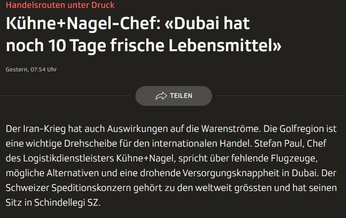 Dubayda yangi oziq-ovqat mahsulotlari zaxirasi atigi 10 kunga yetadi