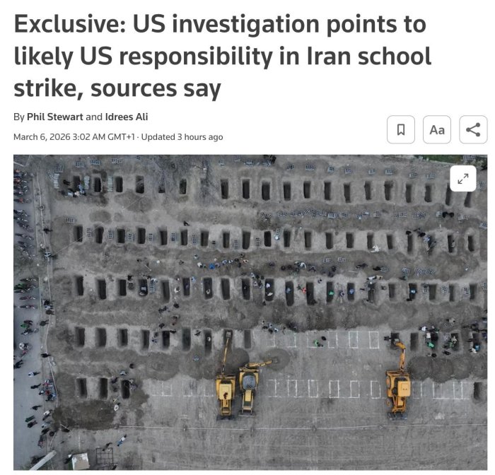 Eronning Minab shahridagi qizlar maktabiga zarba AQSh kuchlari tomonidan berilgan bo‘lishi mumkin