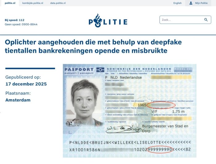 Амстердамда дипфейк билан 46 та банк ҳисоби очиб, фирибгарлик қилган шахс қўлга тушди