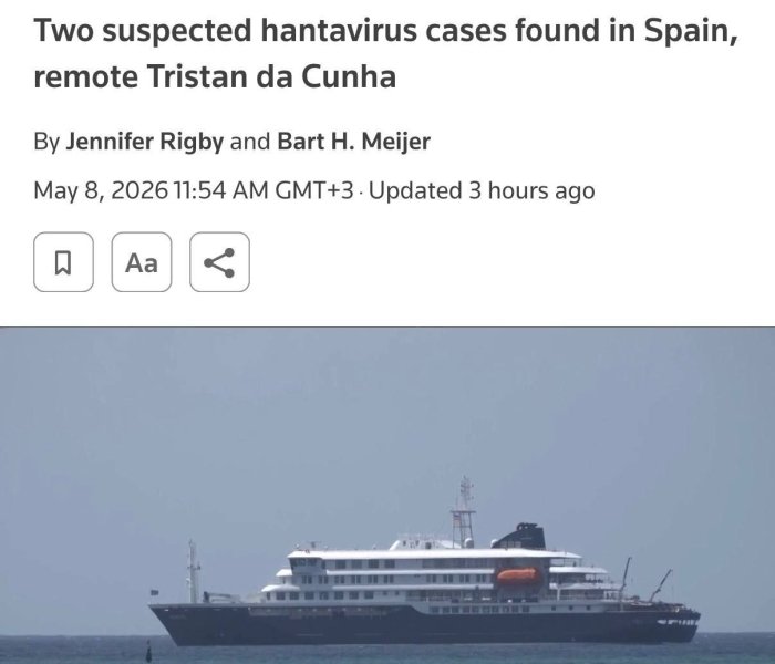 Hantavirus aniqlangan kruiz kemasi yo‘lovchilari Ispaniyaning Tenerife oroliga kelgach, izolyasiya qilingan holda evakuasiya qilinadi— The Guardian 
