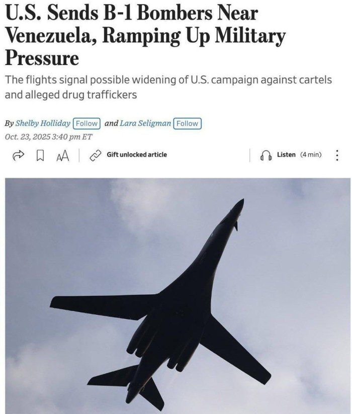  AQSh Venesuela yaqiniga ikkita B-1 bombardimonchi samolyotini yo‘naltirdi — The Wall Street Journal 