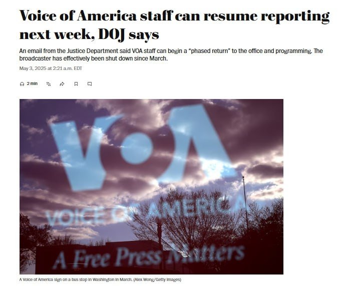 “Америка овози” эшиттиришларини қайта бошлашга тайёрланмоқда — Washington Post