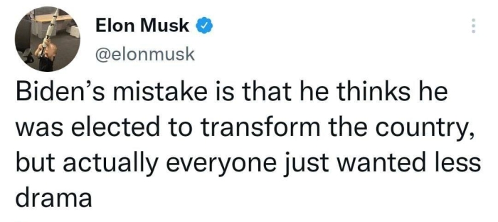 Маск Twitter да Жо Байденни танқид қилмоқда