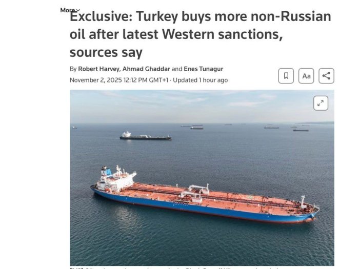 Turkiya Rossiyadan neft xarid qilishni kamaytirdi