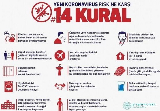 Turkiya Sog‘liqni saqlash vazirligidan koronavirusdan saqlanishning 14 qoidasi 