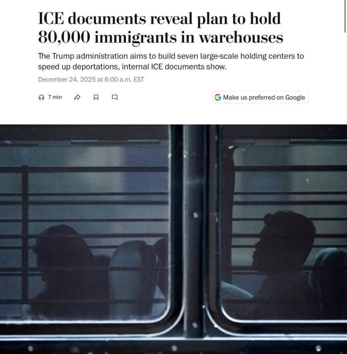 Трамп маъмурияти 80 минг мигрантни омборларда сақлашни режалаштирмоқда — WP