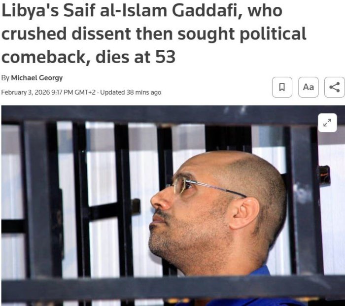 Ливияда Муаммар Қаззофийнинг ўғли Саиф отиб ўлдирилди