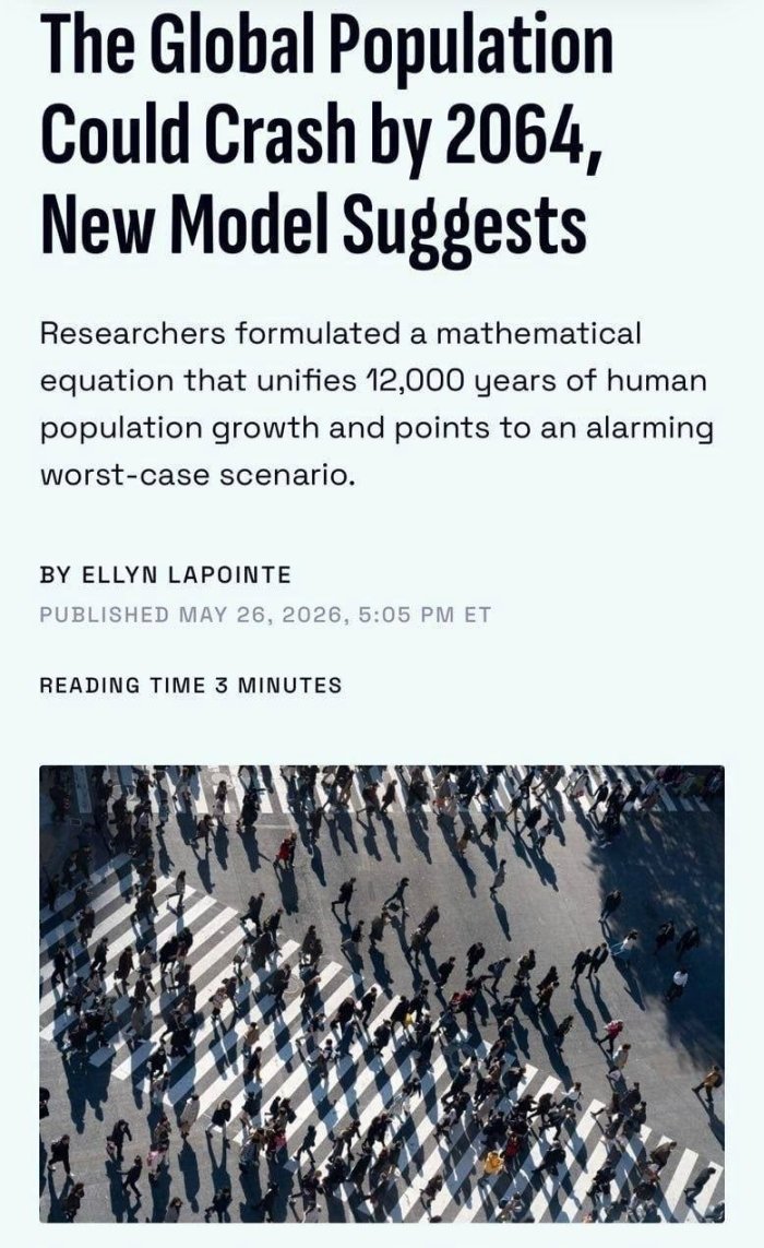 2064 йилга келиб инсониятнинг ярми йўқолиб кетиши мумкин.
