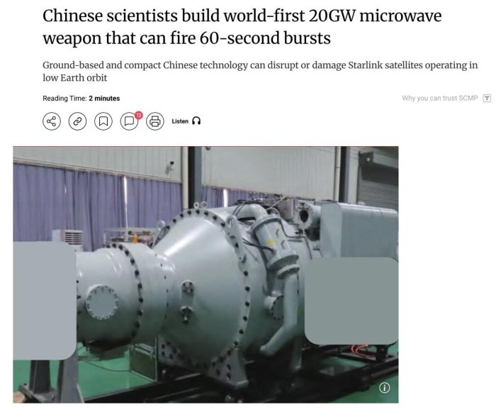 Starlink учун жиддий хавф: Хитой дунёдаги энг кучли микротўлқинли қуролни яратди