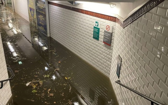Parijda kuchli yomg‘irdan keyin bir qancha metro bekatlari suv ostida qoldi
