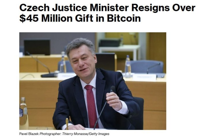 Chexiyada adliya vaziri narkotik moddalar sotuvchisidan katta miqdordagi bitkoin sovg‘asini olgani uchun iste’foga chiqdi - Bloomberg