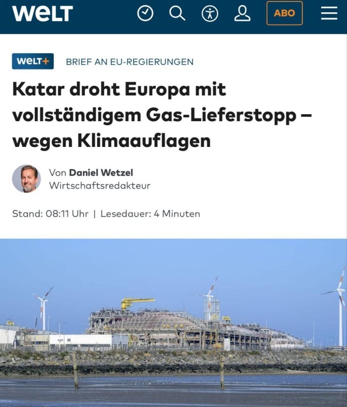 Қатар Еврооа Иттифоқига газ етказиб беришни тўхтатиш билан таҳдид қилмоқда — Wеlt