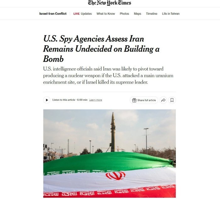 AQSh razvedkasi: Iron hali yadroviy qurol yaratishga qadam qo‘ymagan — The New York Times